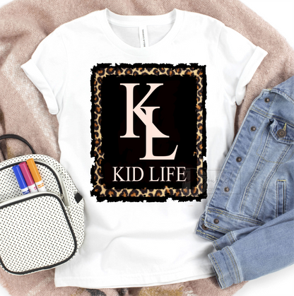 KID LIFE KL black frame leopard trim  size KIDS  DTF TRANSFERPRINT TO ORDER