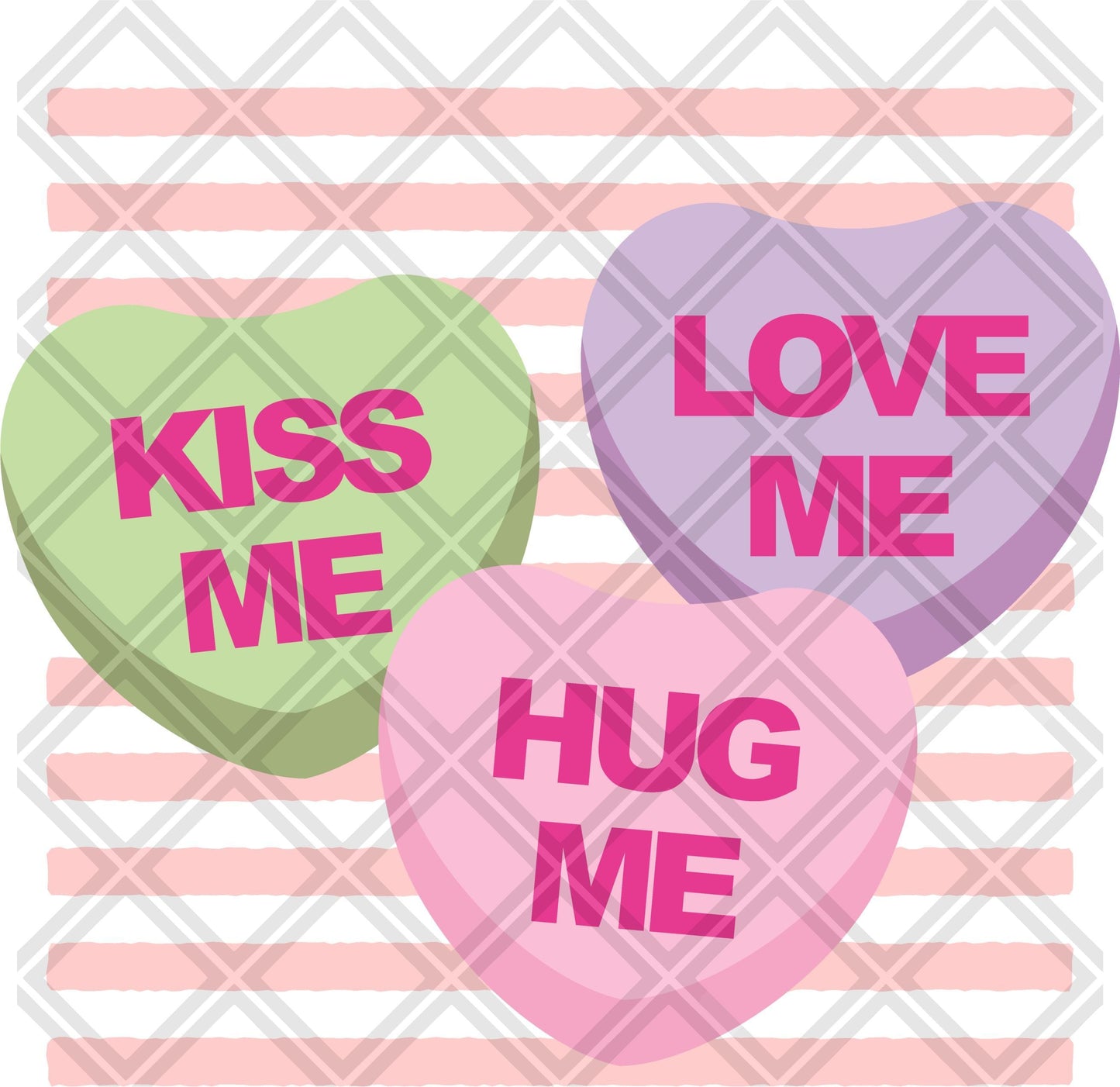 Love Me Kiss Me Hug Me Hearts DTF TRANSFERPRINT TO ORDER