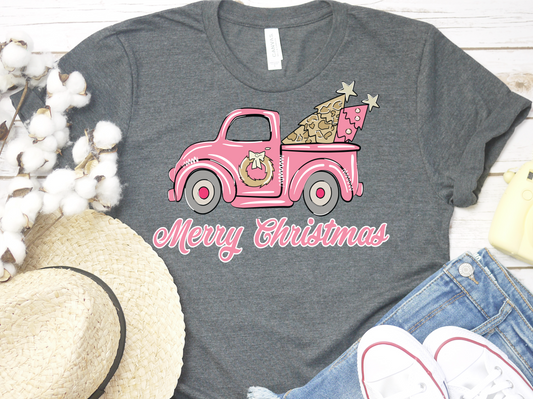 Merry Christmas Pink trees truck DTF TRANSFERPRINT TO ORDER
