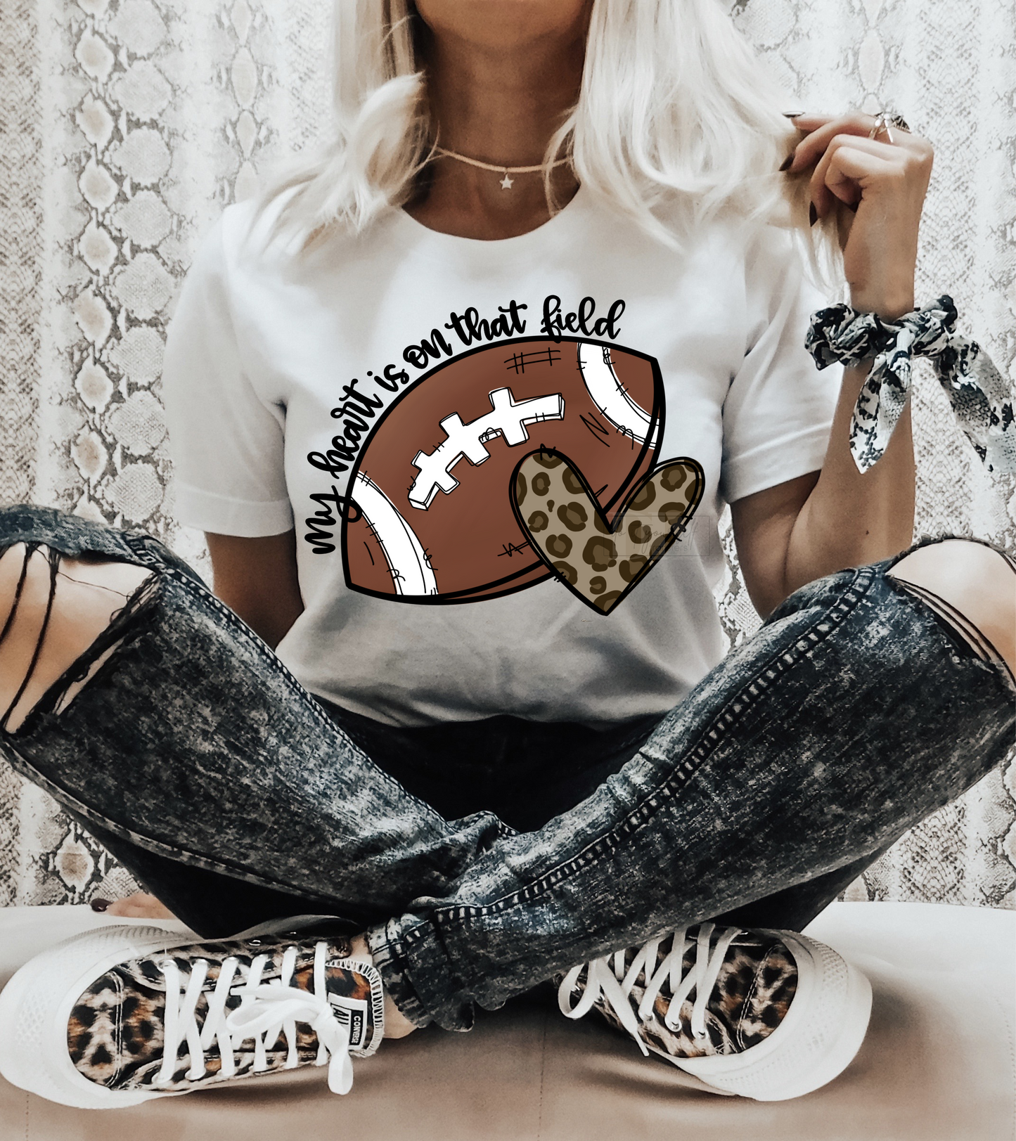 My Heart is on that field FOOTBALL leopard  size ADULT 10.5x12.5 DTF TRANSFERPRINT TO ORDER