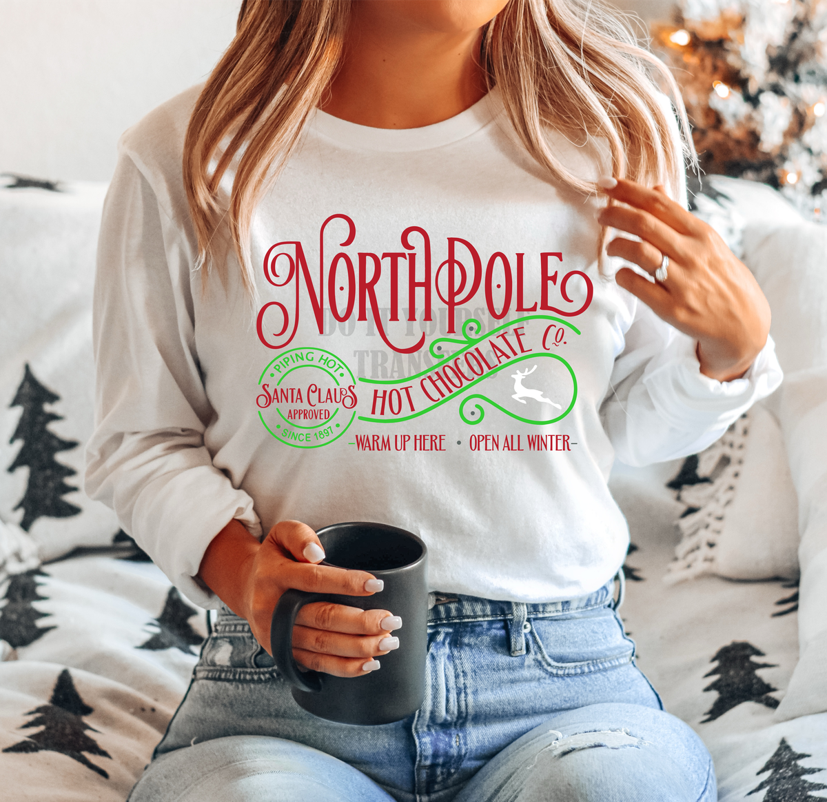 Northpole Santa Claus apprived Hot Chocolate co Christmas Winter   adult size  DTF TRANSFERPRINT TO ORDER