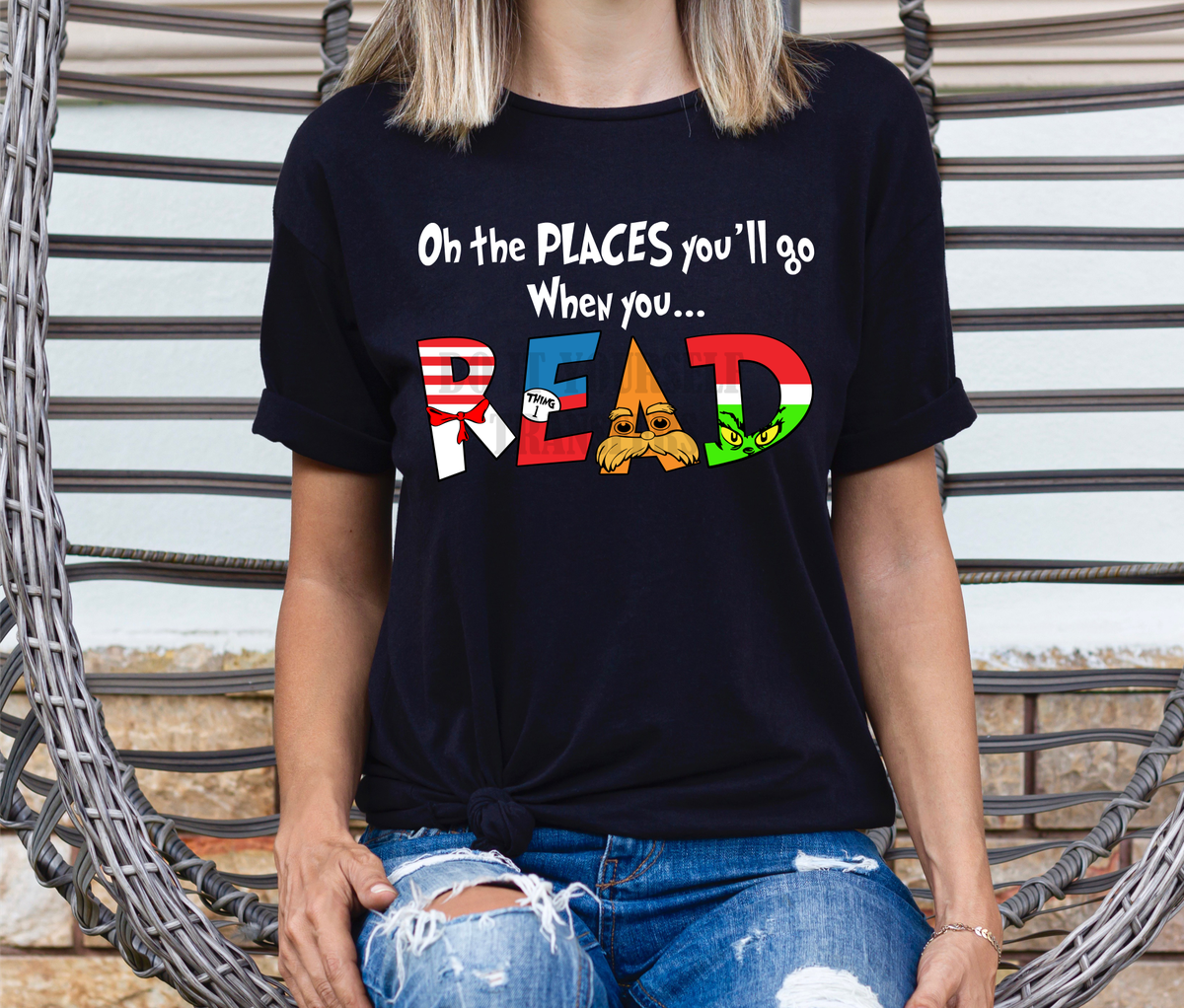 Oh the places you'll go when you READ WHITE LETTERS  size ADULT  DTF TRANSFERPRINT TO ORDER
