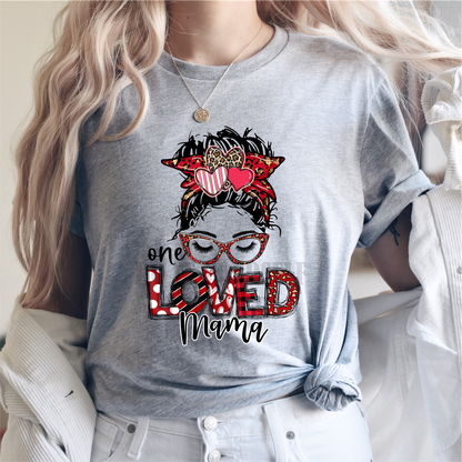 One loved mama hearts Valentine's day mom bun glasses  size  DTF TRANSFERPRINT TO ORDER