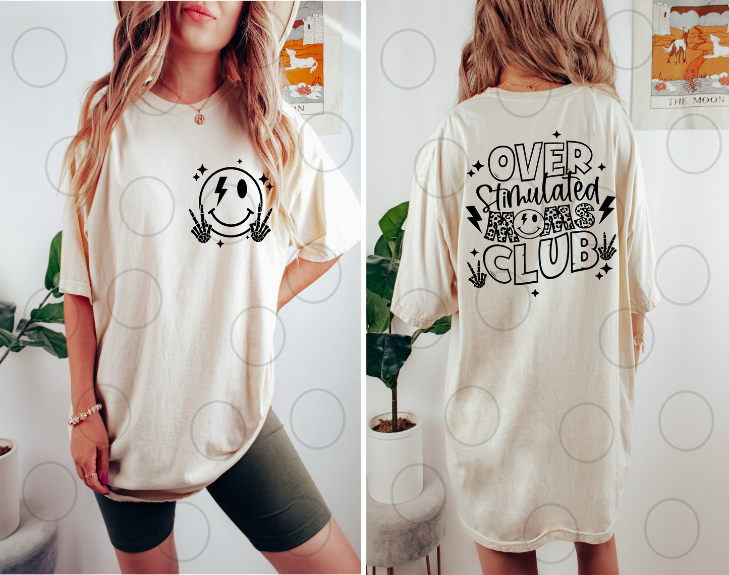 Over stimulated MOMS CLUB smiley face LEOPARD SINGLE COLOR BLACK SCREEN PRINT TRANSFER ADULT BACK 10. FRONT  DTF TRANSFERPRINT TO ORDER