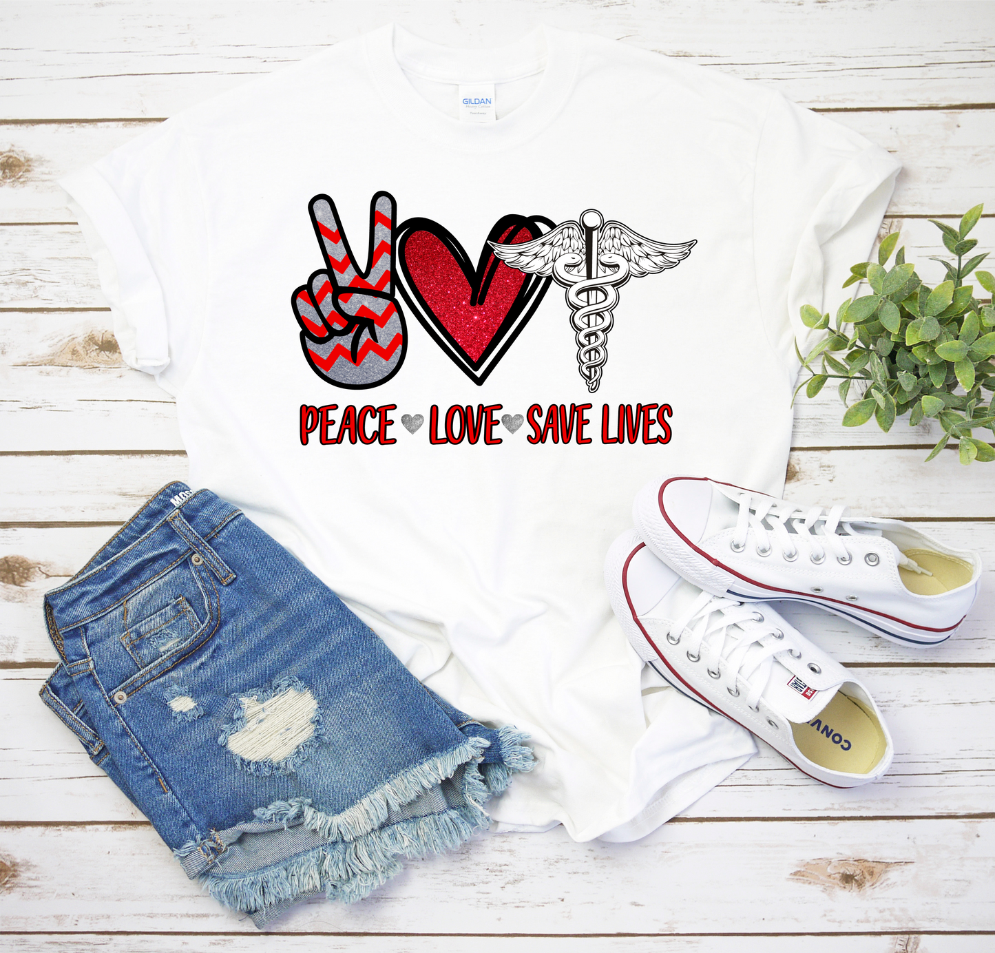 Peace love save lives red black DTF TRANSFERSPRINT TO ORDER