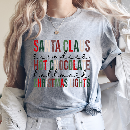 Santa Claus reindeer Hot Chocolate hallmark Christmas lights  Adult size  DTF TRANSFERPRINT TO ORDER