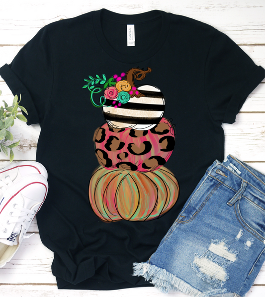 Stacked Pumpkins Black and white stripe Fall Halloween DTF TRANSFERPRINT TO ORDER