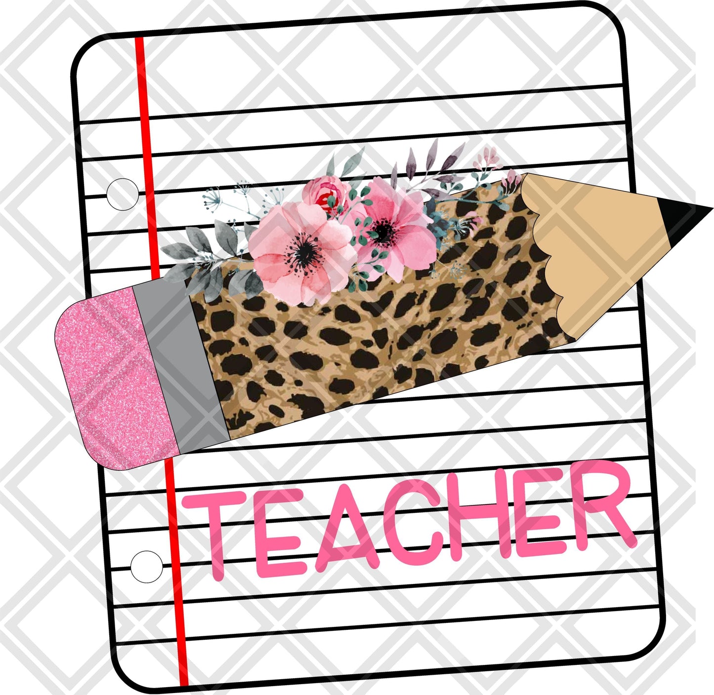 Teacher Paper Leopard Pencil DTF TRANSFERPRINT TO ORDER