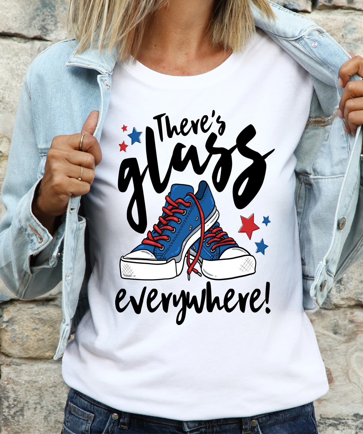 There's glass everywhere Chucks  Adult size  DTF TRANSFERPRINT TO ORDER