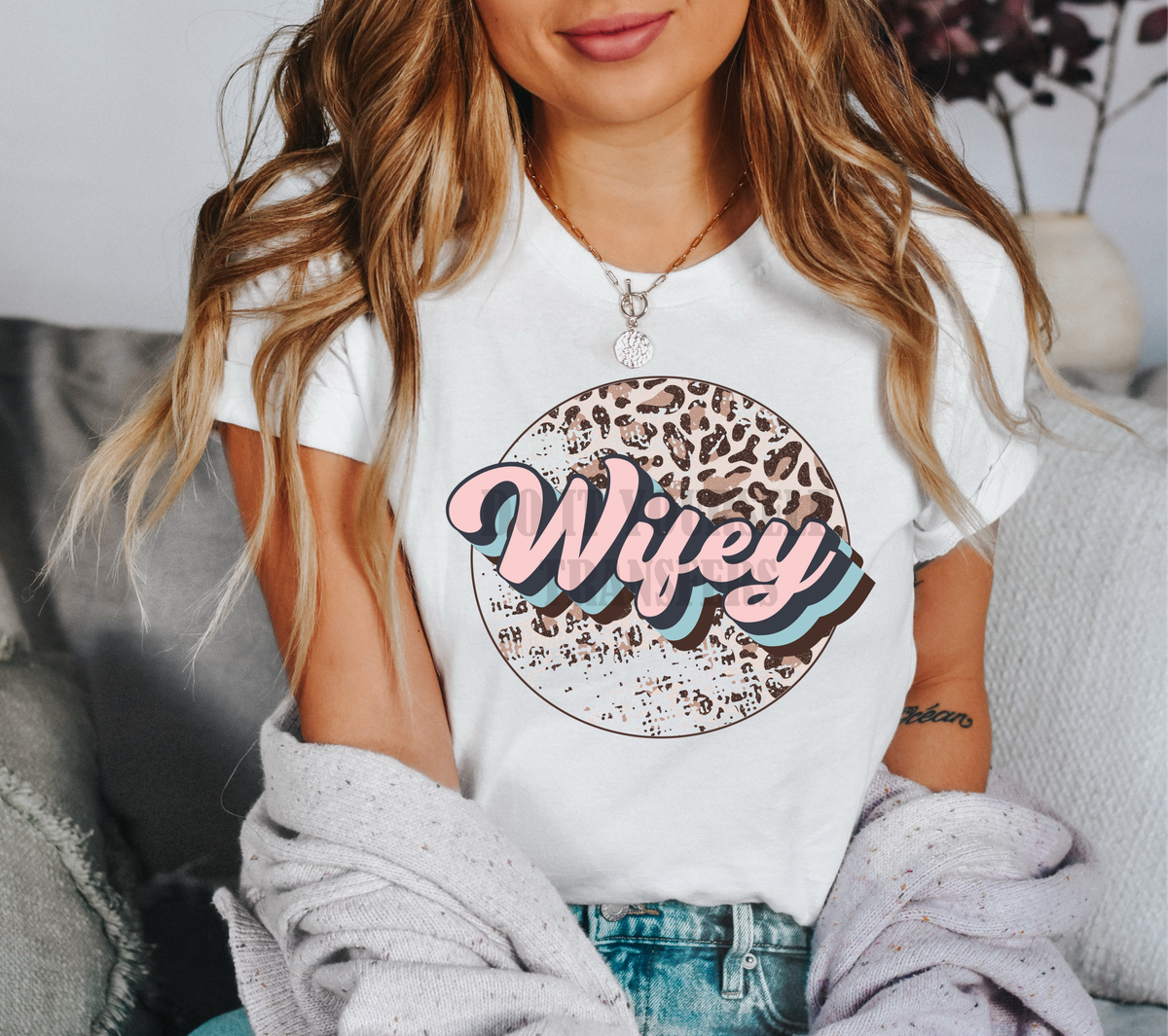 Wifey leopard pink  size ADULT .5 DTF TRANSFERPRINT TO ORDER