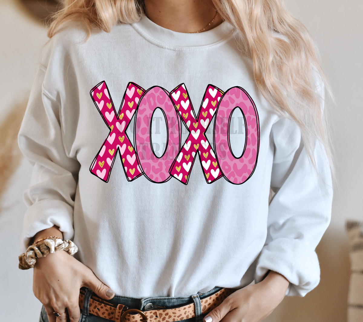XOXO Valentine's Day PINK Light pink hearts  size ADULT 12x7.7 DTF TRANSFERPRINT TO ORDER