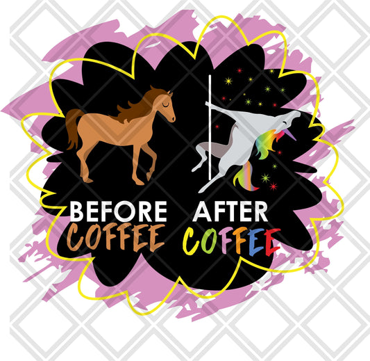 before coffee after coffee unicorn DTF TRANSFERPRINT TO ORDER