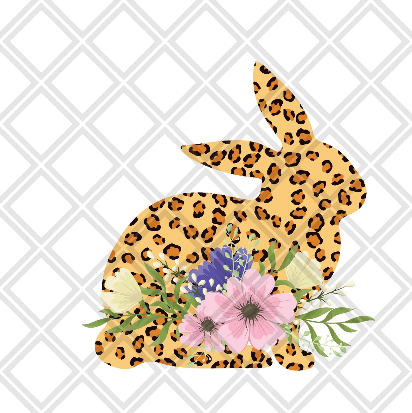 bunny with leopard texture flowers DTF TRANSFERPRINT TO ORDER