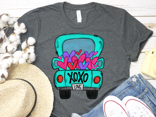 XOXO truck turquoise love valentines DTF TRANSFERPRINT TO ORDER