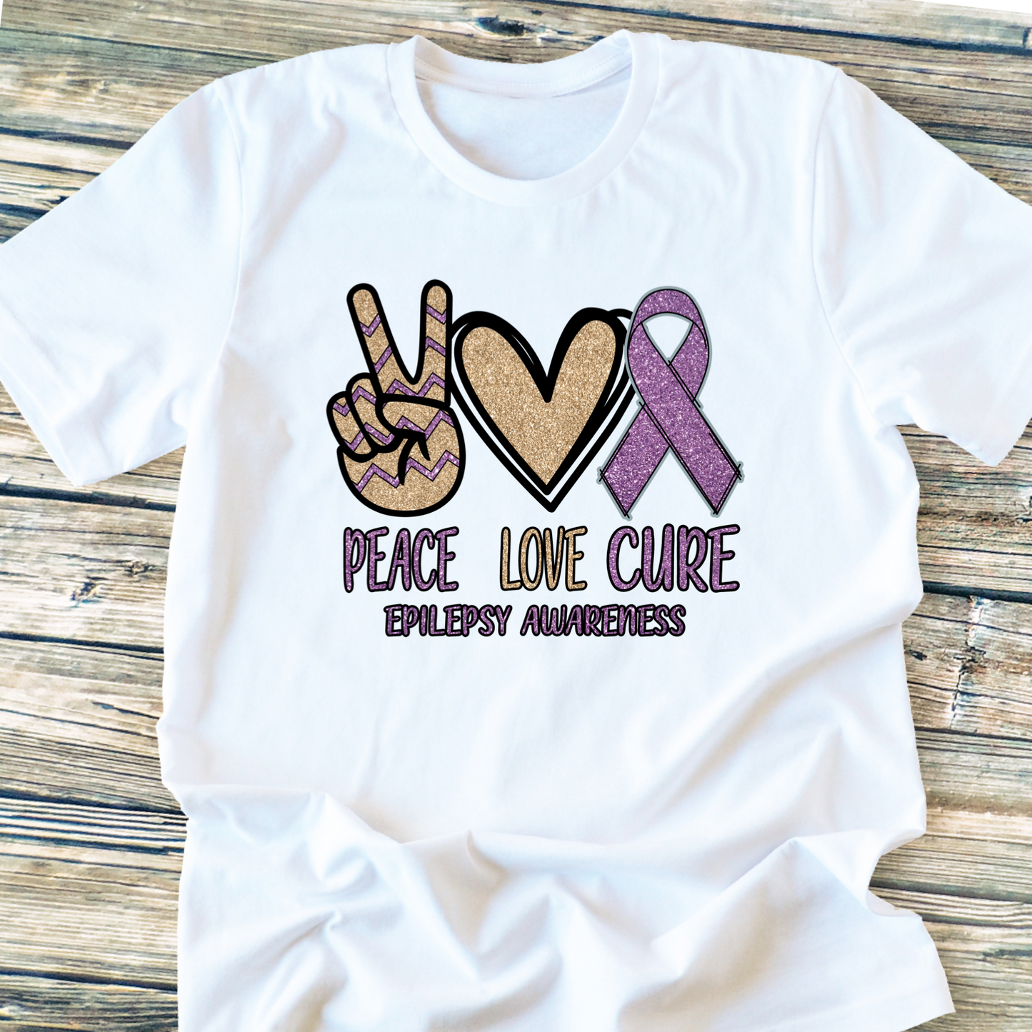 Peace love cure epilepsy awareness ribbon DTF TRANSFERPRINT TO ORDER