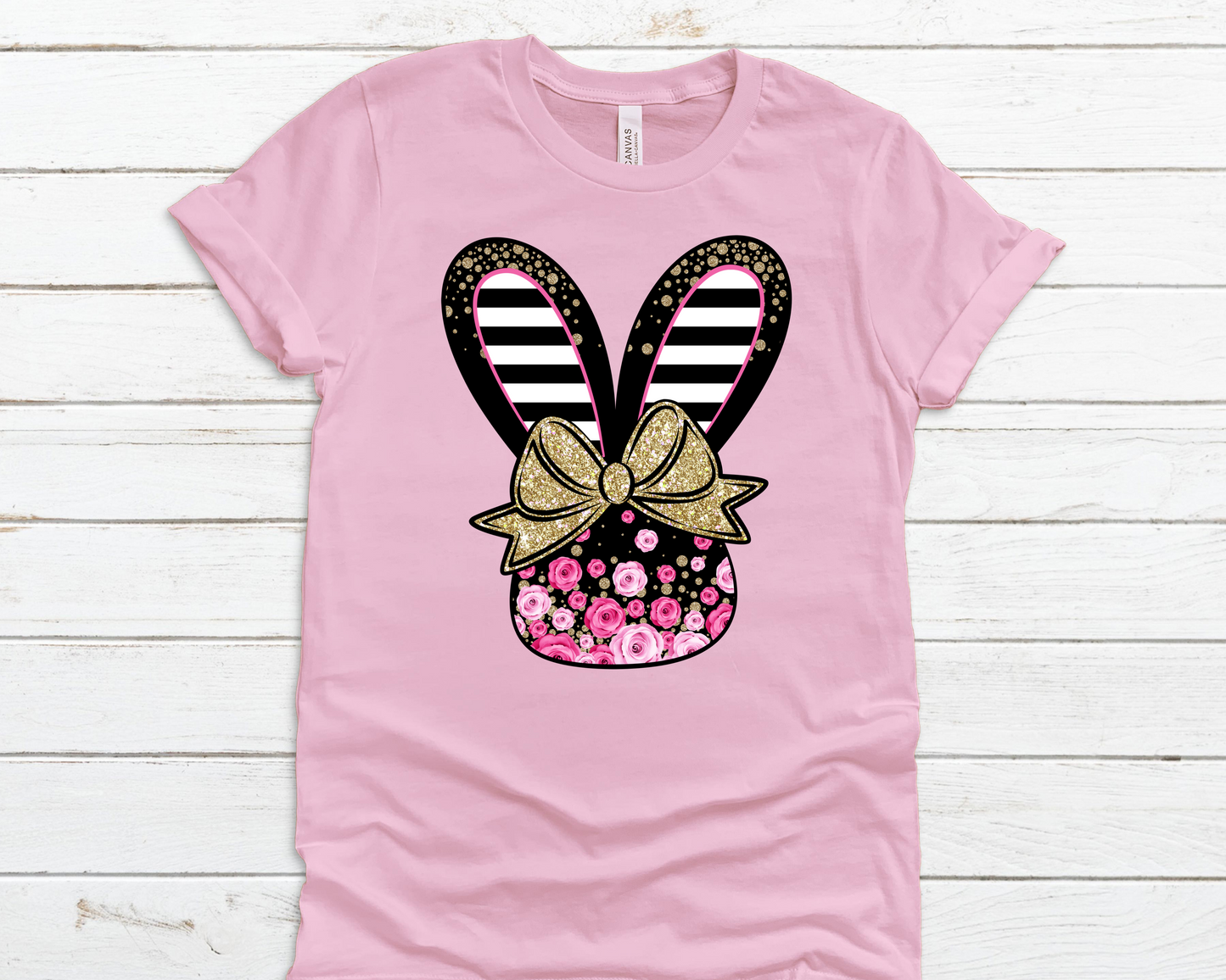 Easter bunny bow black pink glitter DTF TRANSFERPRINT TO ORDER