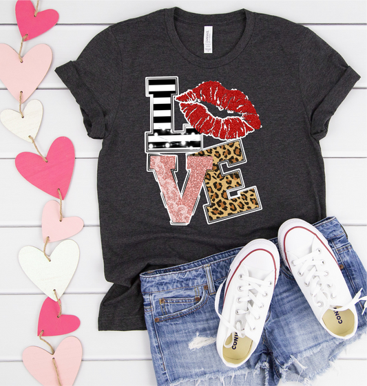 Love lips leopard red black and white stripe hearts Valentines DTF TRANSFERPRINT TO ORDER