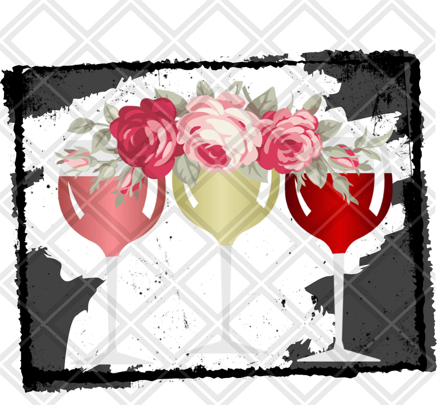 wine glass flowers with frame png Digital Download Instand Download
